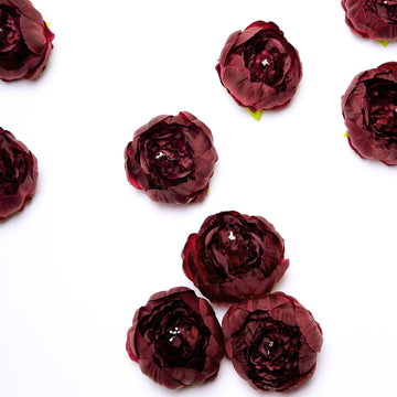 10 Pack Burgundy Artificial Silk DIY Craft Peony Flower Heads 3"
