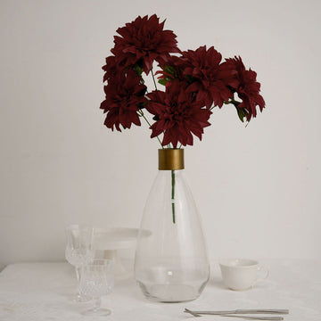 2 Bouquets | 20" Burgundy Artificial Silk Dahlia Flower Spray Bushes