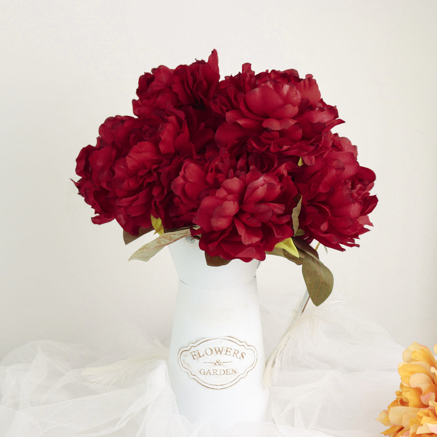 17 Inch Burgundy Peony Flower Bouquet With Artificial Silk