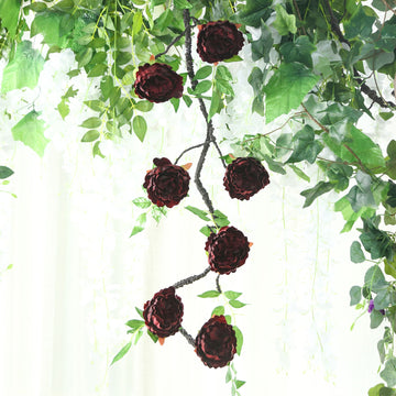 Burgundy Artificial Silk Peony Hanging Flower Garland, Faux Vine 6ft