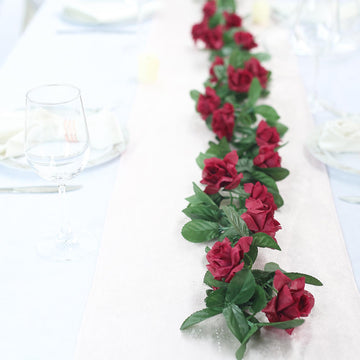 Add Vibrant Burgundy Charm to Your Event with the Burgundy Artificial Silk Rose Garland
