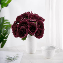 12 Inch Burgundy Artificial Velvet Like Fabric Rose Flower Bouquet Bush