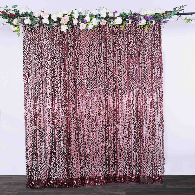 8ftx8ft Burgundy Big Payette Sequin Photo Backdrop Curtain, Event Background Drapery Panel