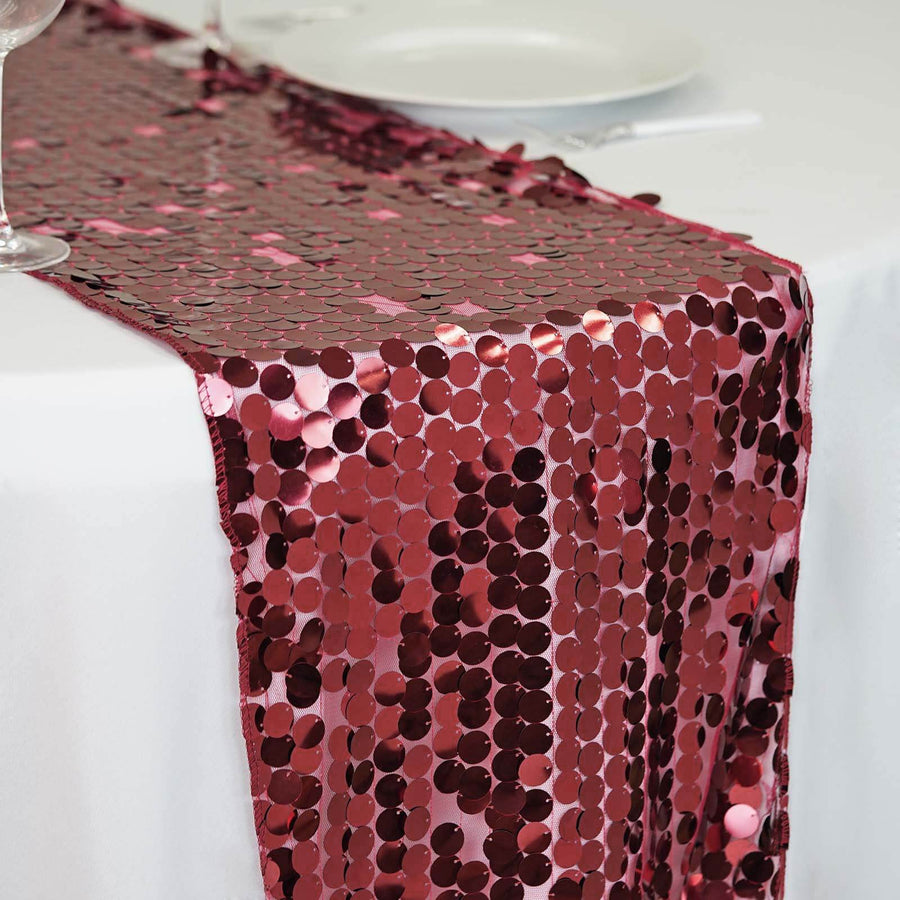 13x108inch Burgundy Big Payette Sequin Table Runner
