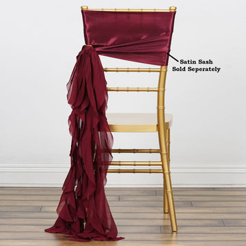 Make a Statement with the Burgundy Chiffon Curly Chair Sash