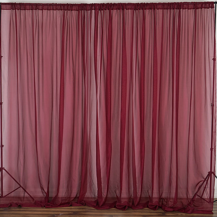Burgundy Fire Retardant Sheer Organza Premium Curtain Panel Backdrops With Rod Pockets#whtbkgd