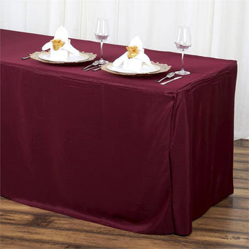 Elegant Burgundy Fitted Polyester Rectangular Table Cover 6ft