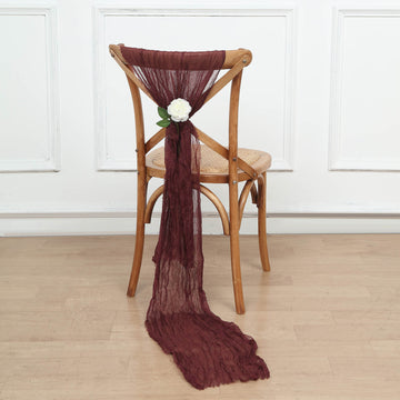 5 Pack | Burgundy Gauze Cheesecloth Boho Chair Sashes - 16" x 88"