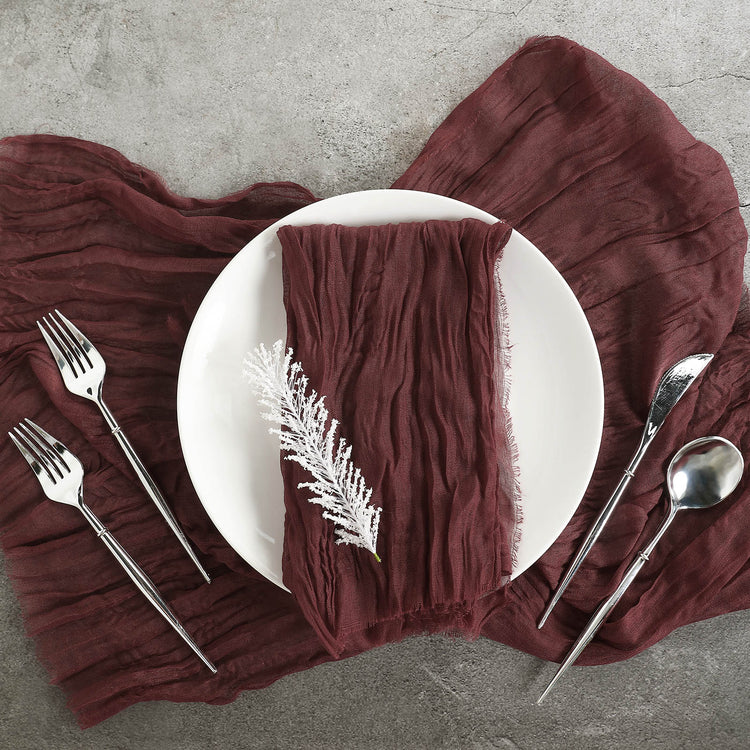 Five Burgundy Cheesecloth Napkins In 24 Inch x 19 Inch
