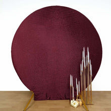 7.5ft Burgundy Metallic Shimmer Tinsel Spandex Round Backdrop, 2-Sided Wedding Arch Cover