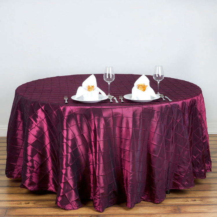 Round Burgundy Pintuck Tablecloth 120 Inch   