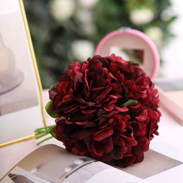 11" Burgundy Real Touch Artificial Silk Peonies Flower Bouquet