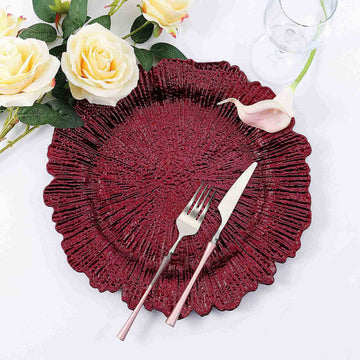 Add Elegance to Your Table with Burgundy Round Reef Acrylic Plastic Charger Plates