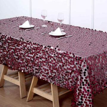 Burgundy Seamless Big Payette Sequin Rectangle Tablecloth 60"x102"