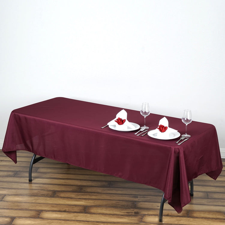 60 Inch x 102 Inch Rectangular Polyester Tablecloth In Burgundy