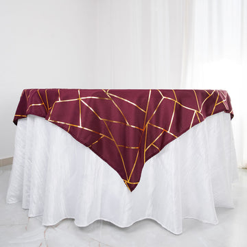 Burgundy Seamless Polyester Square Overlay With Gold Foil Geometric Pattern 54"x54"