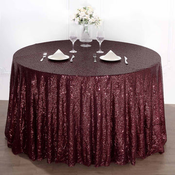108" Burgundy Seamless Premium Sequin Round Tablecloth