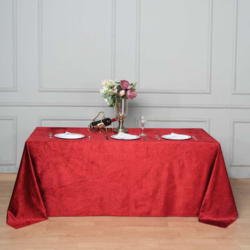 Burgundy Seamless Premium Velvet Rectangle Tablecloth, Reusable Linen 90"x132"