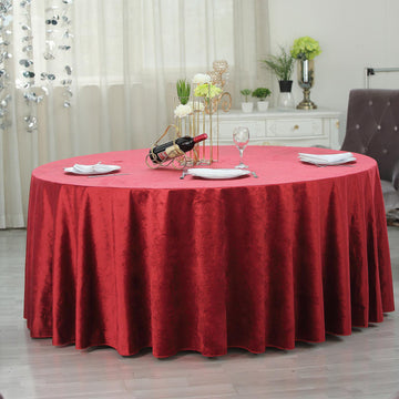 Burgundy Seamless Premium Velvet Round Tablecloth, Reusable Linen 120"