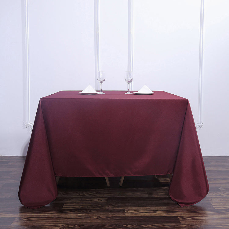 90 Inch Burgundy Polyester Seamless Square Tablecloth