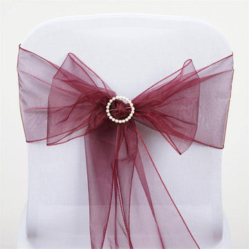 Elevate Your Event with Burgundy Sheer Organza Chair Sashes