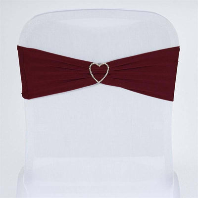 Burgundy chair sash with heart-shaped rhinestone embellishment