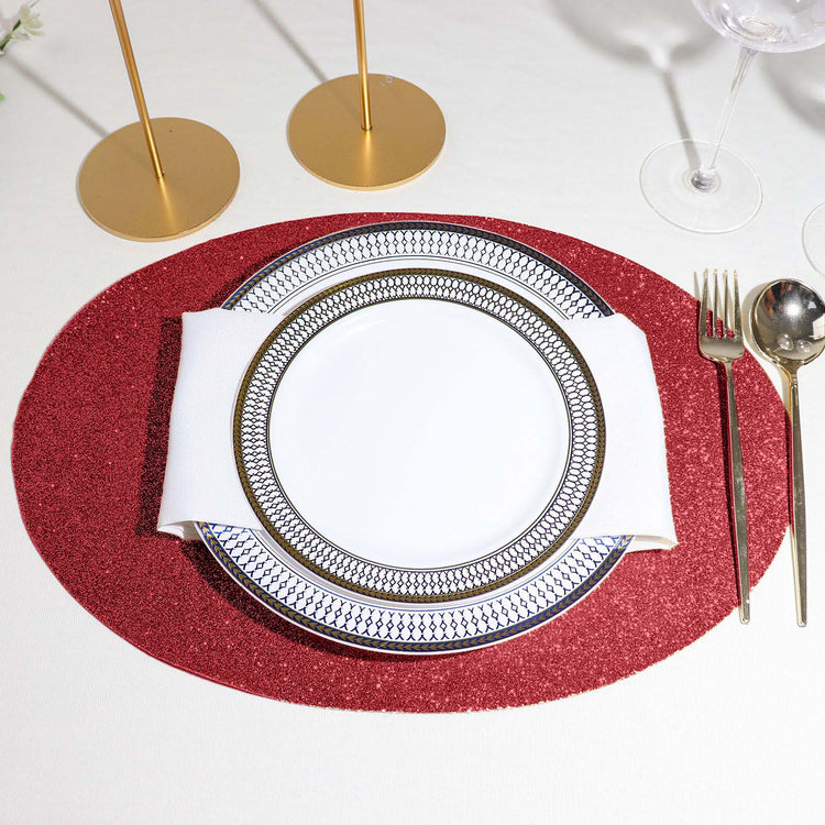 6 Pack of Oval Burgundy Placemats with Glitter Non Slip 