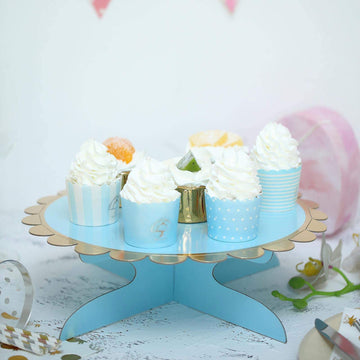 Make a Statement with the 1-Tier Blue/Gold Cardboard Cupcake Dessert Cake Stand Holder