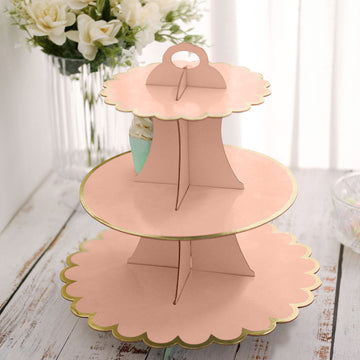 Blush 3-Tier Cardboard Cupcake Dessert Stand: Elegant and Durable