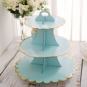 Elegant Blue/Gold 3-Tier Cardboard Cupcake Dessert Stand