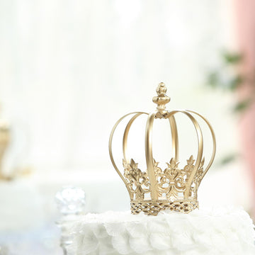 Make a Statement with the Gold Metal Fleur-De-Lis Sides Royal Crown Cake Topper