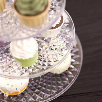 Display Your Desserts in Style with the 3-Tier Clear Gold Sunflower Cut Cupcake Stand
