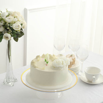 Add a Touch of Elegance with the Clear With Gold Rim Plastic Cupcake Dessert Display Riser