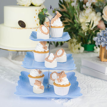 Add a Touch of Elegance with the Blue/Silver Floral Print Cupcake Stand