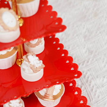 Convenient and Durable Gold/Red Cupcake Stand with Top Handle