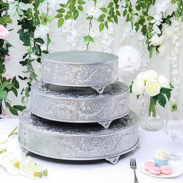 Silver Embossed Cake Stand Riser for Elegant Wedding and Party Decor