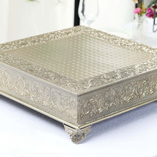 Gold Embossed 18 Inch Square Metal Cake Pedestal Stand Riser