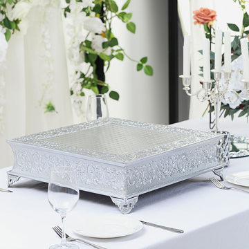 Elevate Your Event with the Silver Embossed Cake Pedestal