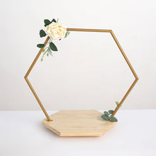 Hexagonal Metal Cake Stand For Wedding Arch 19 Inch Gold With Wooden Base