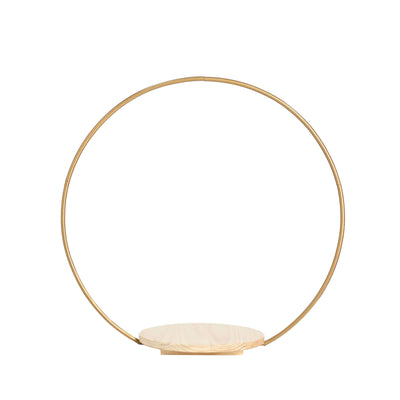 Modern round display stand with wooden base and gold frame