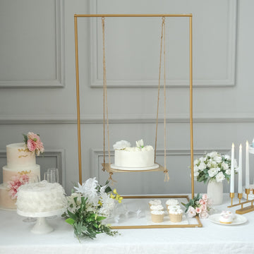 Elegant Gold Metal Hanging Dessert Display Centerpiece with Jute Rope