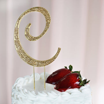 Sparkling Gold Rhinestone Cake Toppers for Any Occasion