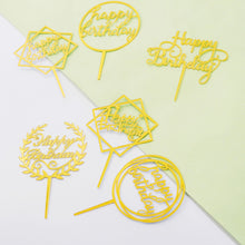 Gold Acrylic Happy Birthday Cake Toppers 6 Pack in Assorted Styles