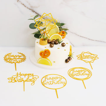 Elegant Gold Acrylic Happy Birthday Cake Toppers