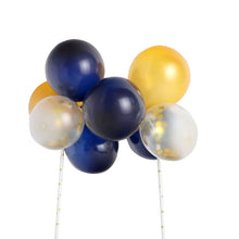 11 Pieces of Confetti Clear Gold and Navy Blue Mini Cloud Cake Topper Balloon Garland#whtbkgd