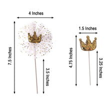 9 Gold Sequin Crown & Tutu Cupcake Decorations Cake Toppers