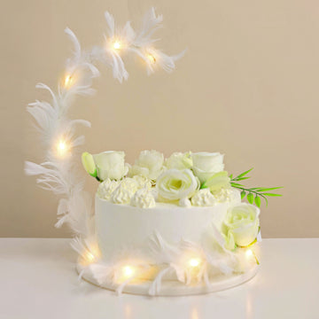 Whimsical and Enchanting: Real Ostrich Feather LED Light Up Cake Topper in White