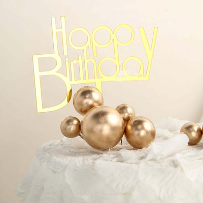 Happy Birthday cake topper with golden decorative balls