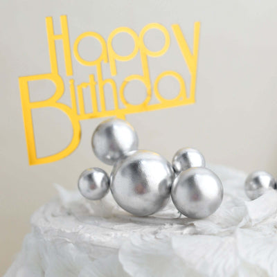 Happy Birthday cake topper with silver decorative balls