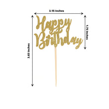 Gold Glitter Happy Birthday Cupcake Toppers in Pack of 24